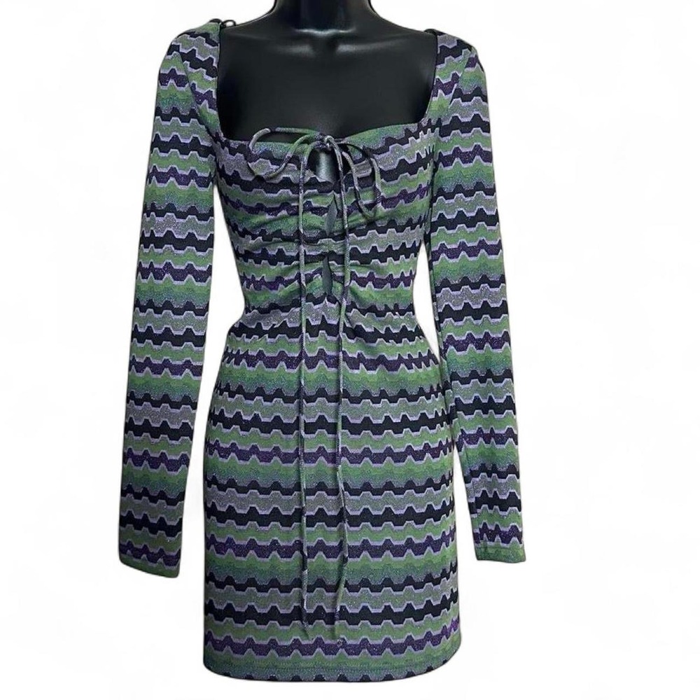NWT Retro Vibe Zara green & purple long sleeve mini dress purple shimmer